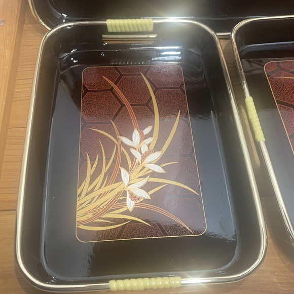 Vintage-1984  3 Piece "Lacquerware" Nesting Trays  Black - Picture 4 of 12